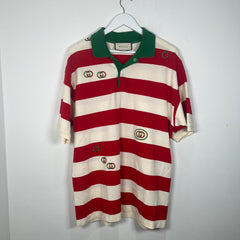 Gucci Red Stripe Logo Polo Shirt Size L