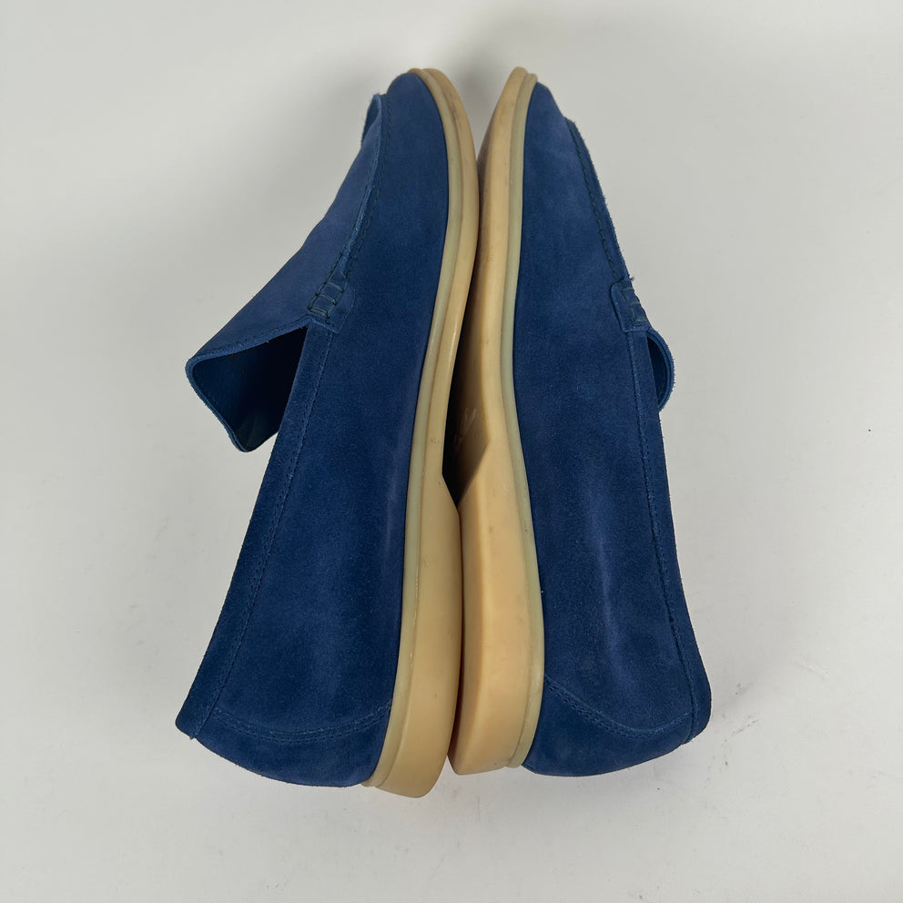 Loro Piana Blue Summer Walk Suede Loafers Size 46