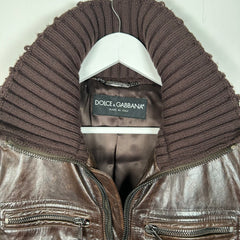 Dolce & Gabbana Brown Multi-Zip Distressed Leather Jacket Size 50