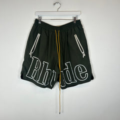Rhude Olive Logo Nylon Shorts Size XXL