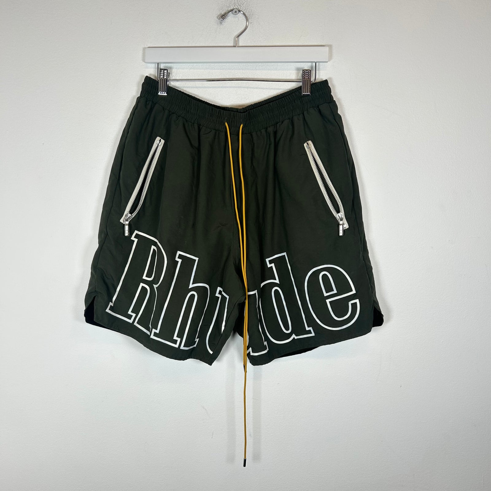 Rhude Olive Logo Nylon Shorts Size XXL