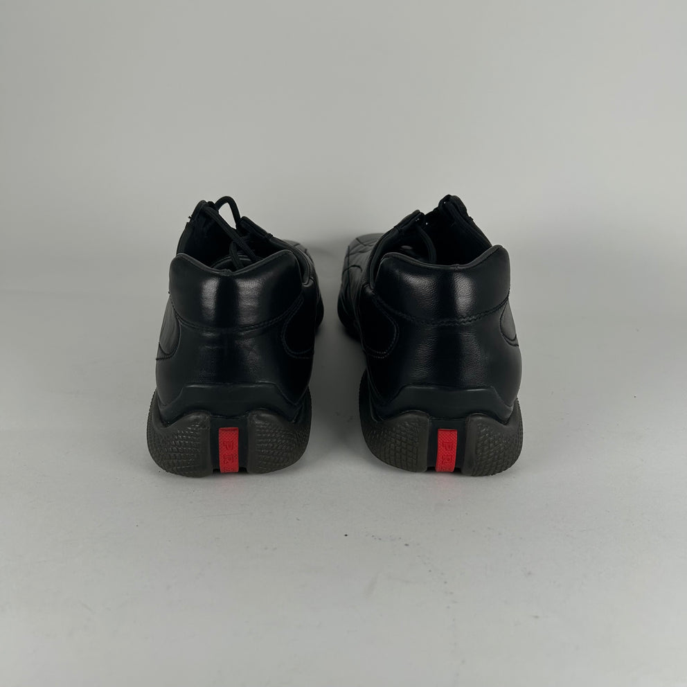 Prada Sport Black Leather Square Toe Trainers Size 9.5