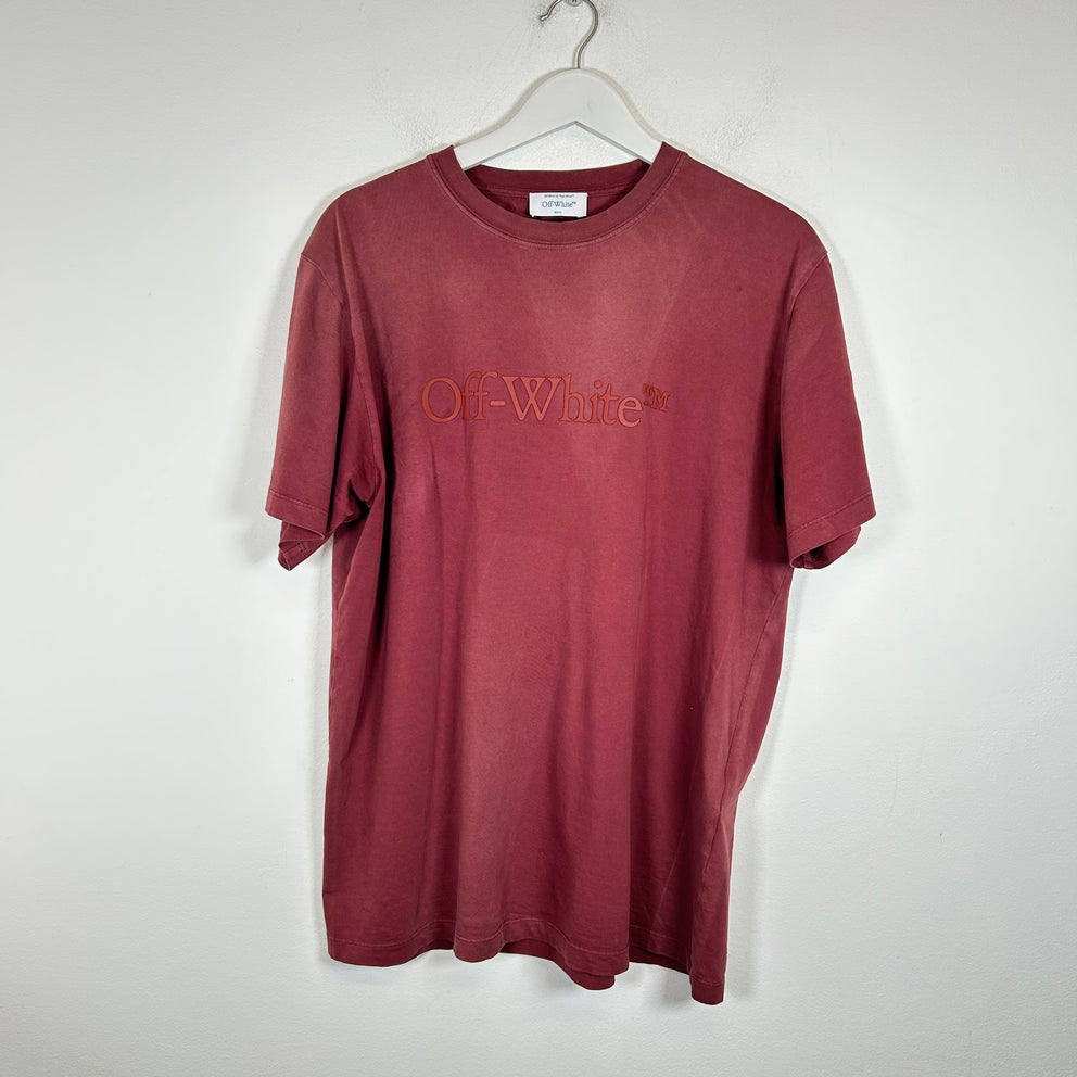 Off-White Burgundy Logo T-Shirt Size L