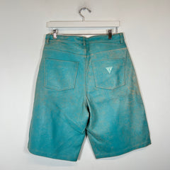 Guess USA Teal Cracked Leather Shorts Size 32