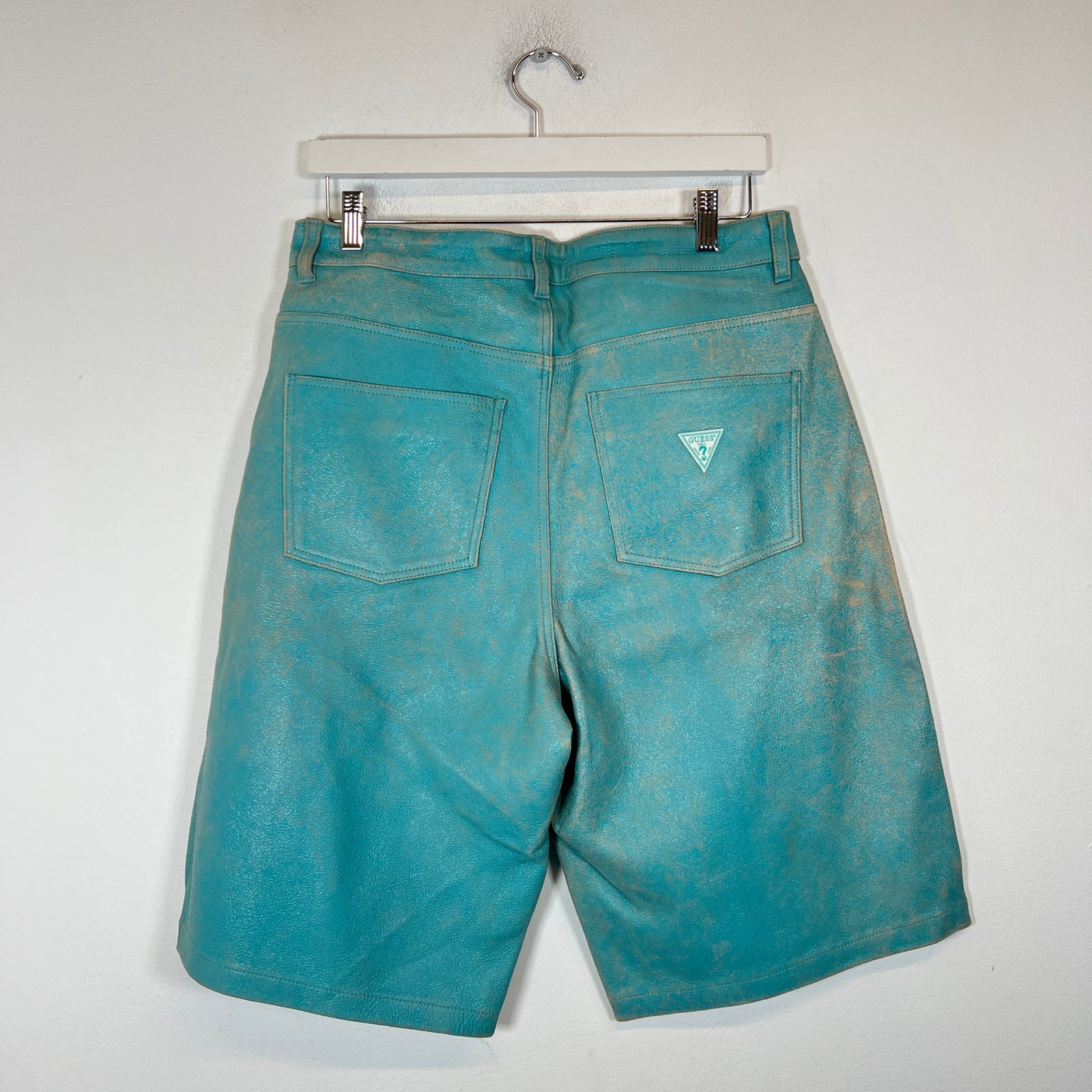 Guess USA Teal Cracked Leather Shorts Size 32