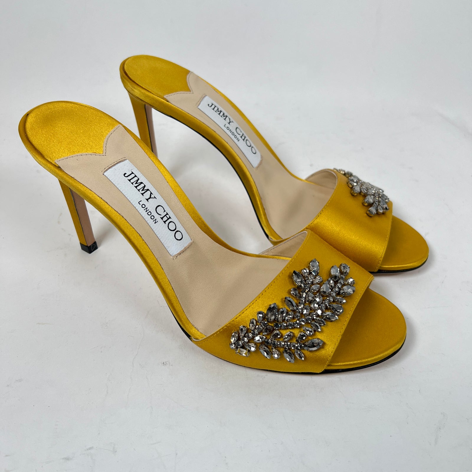 Jimmy Choo Yellow Stacey Crystal Embellished Sandals Size 38