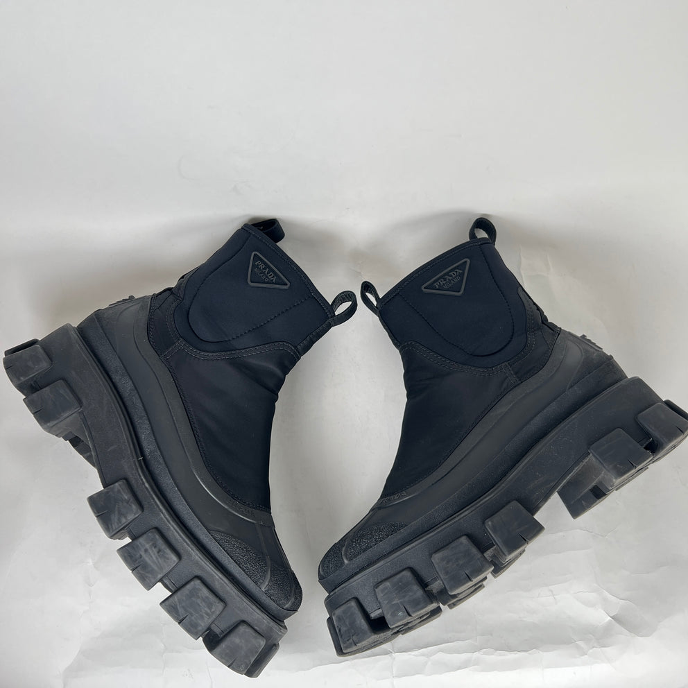 Prada Black Monolith Ankle Boot Size 10.5