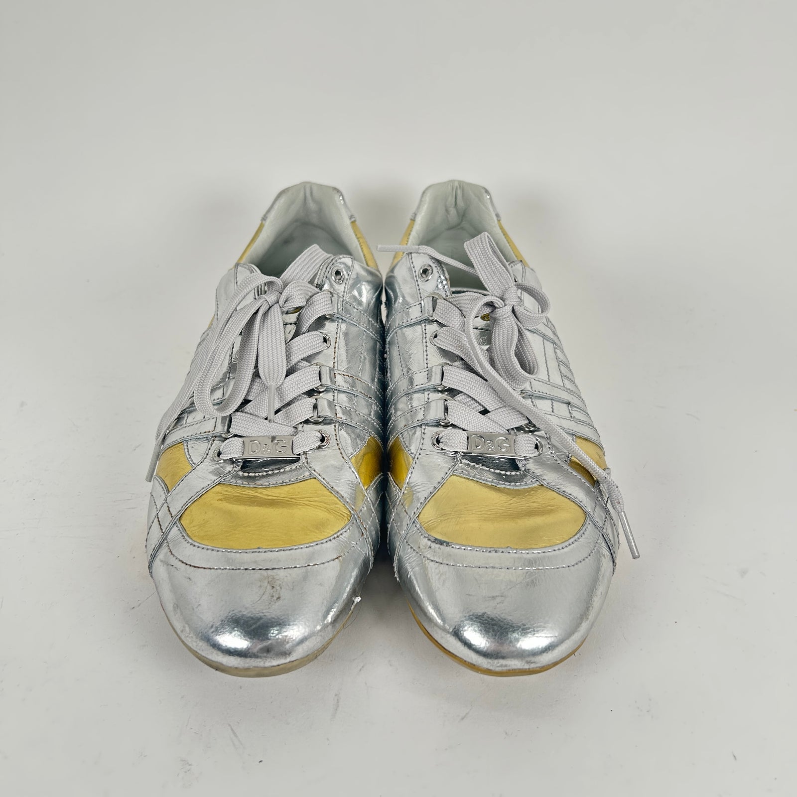 Dolce Gabbana Silver/Gold Cleat Style Low Top Sneaker Size 44