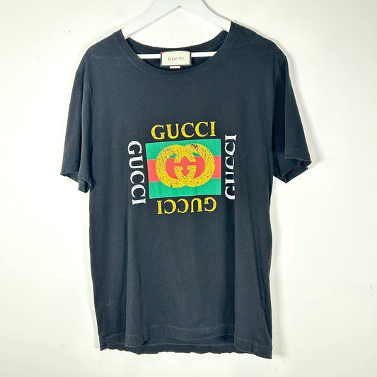 Gucci Flag Graphic Black T-Shirt Size M