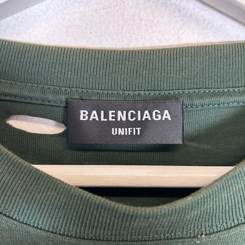 Balenciaga Green Distressed Logo T-Shirt Size XS