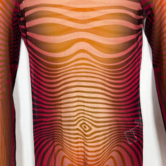 Jean Paul Gaultier Morphing Stripes Mesh Long Dress Size M