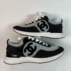 Chanel Dark Grey Suede Calfskin Sneaker Sz 43
