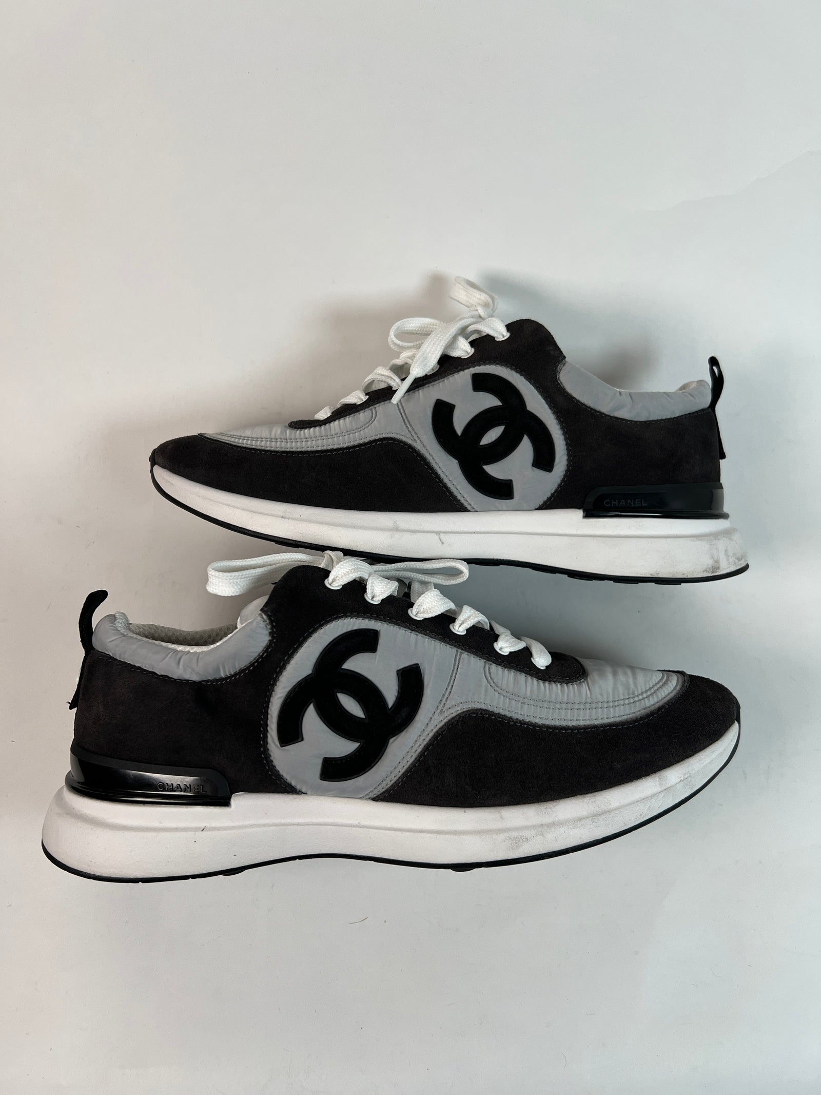 Chanel Dark Grey Suede Calfskin Sneaker Sz 43