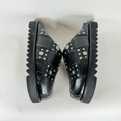Toga Virilis Black Leather Studded Mules Size 46