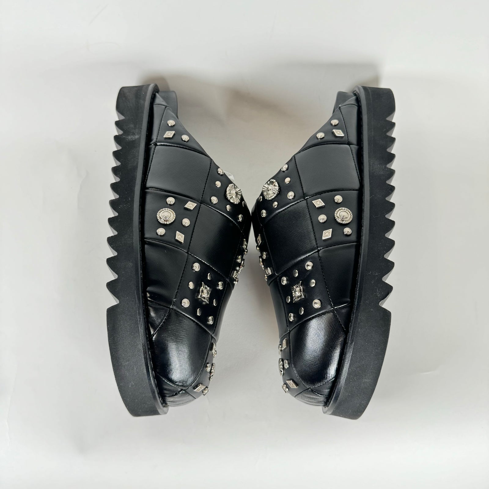 Toga Virilis Black Leather Studded Mules Size 46