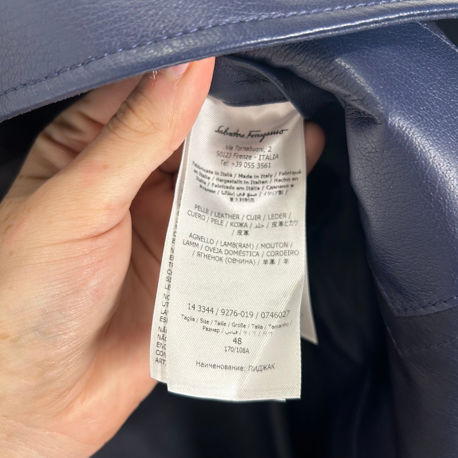Salvatore Ferragamo Navy Leather Shirt Size 48