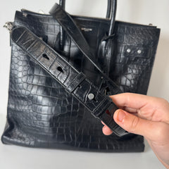 Saint Laurent Black Crocodile Embossed Large Tote Bag