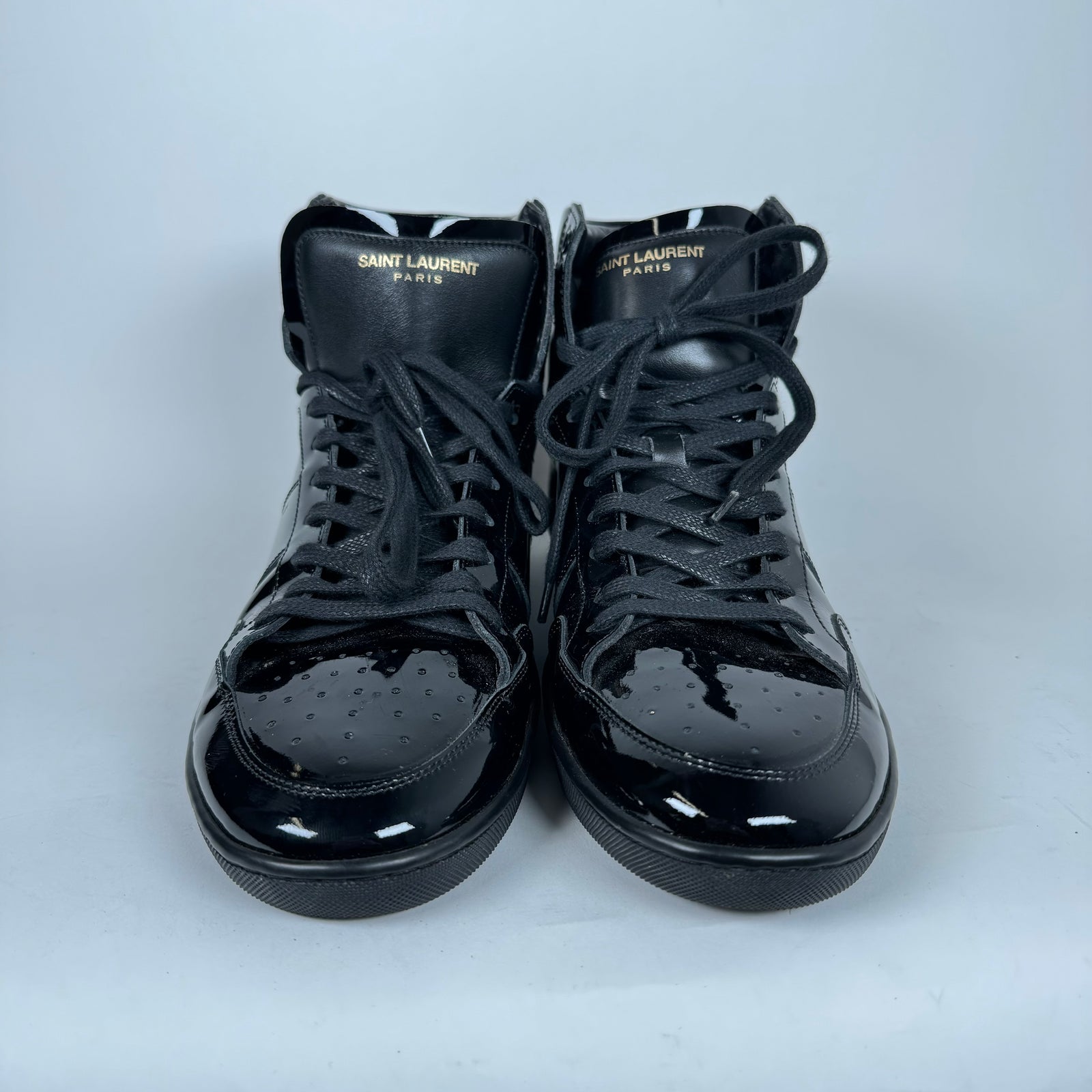 Saint Laurent Black Patent Leather SL/10H Sneakers Size 45