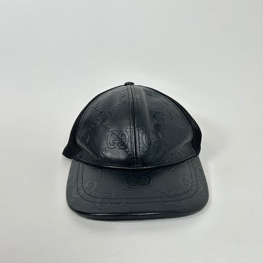 Gucci Black GG Monogram Leather Hat Size L