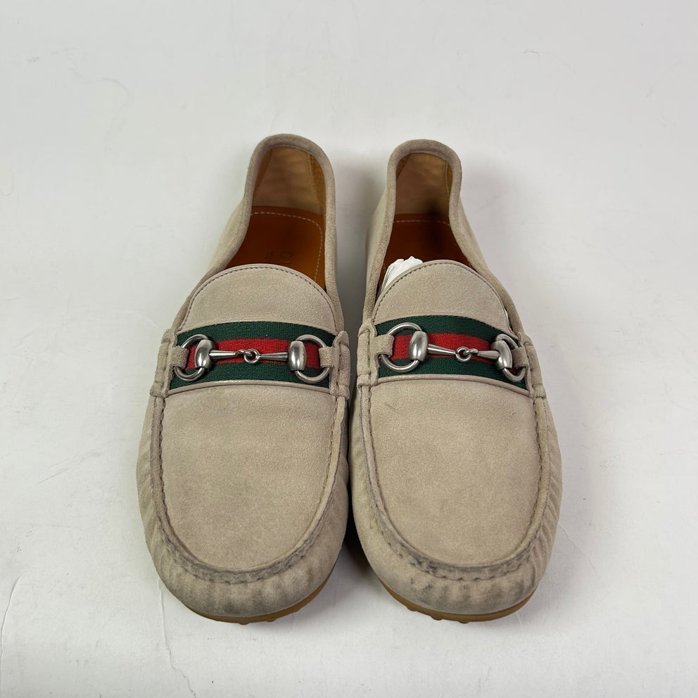 Gucci Beige Horsebit Suede Driving Loafers