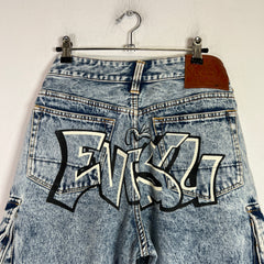 Evisu Acid Wash Graffiti Cargo Jeans