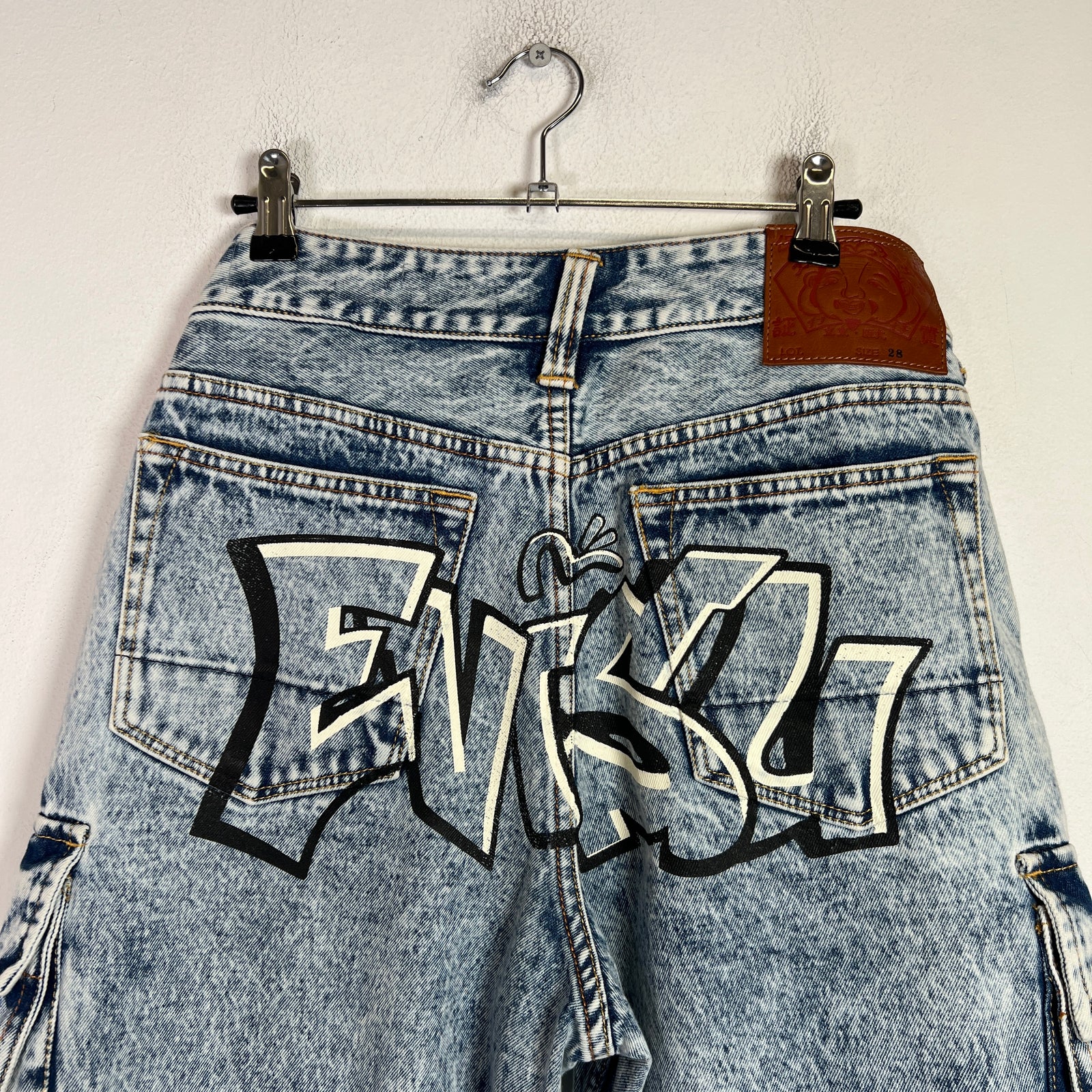 Evisu Acid Wash Graffiti Cargo Jeans