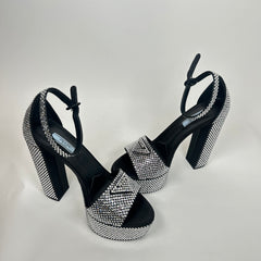 Prada Satin Crystal Embellished Platform Sandals Size 38