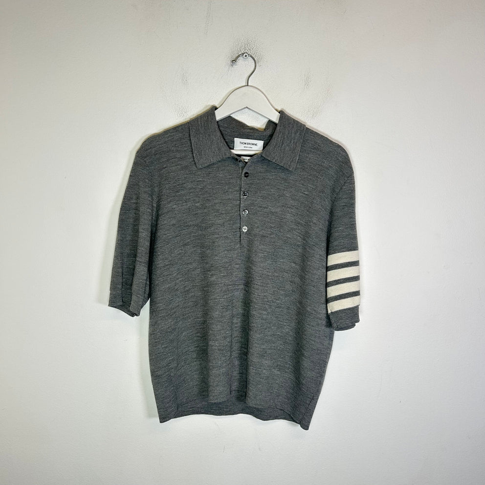 Thom Browne Grey 4 Bar Knit Polo Size 2