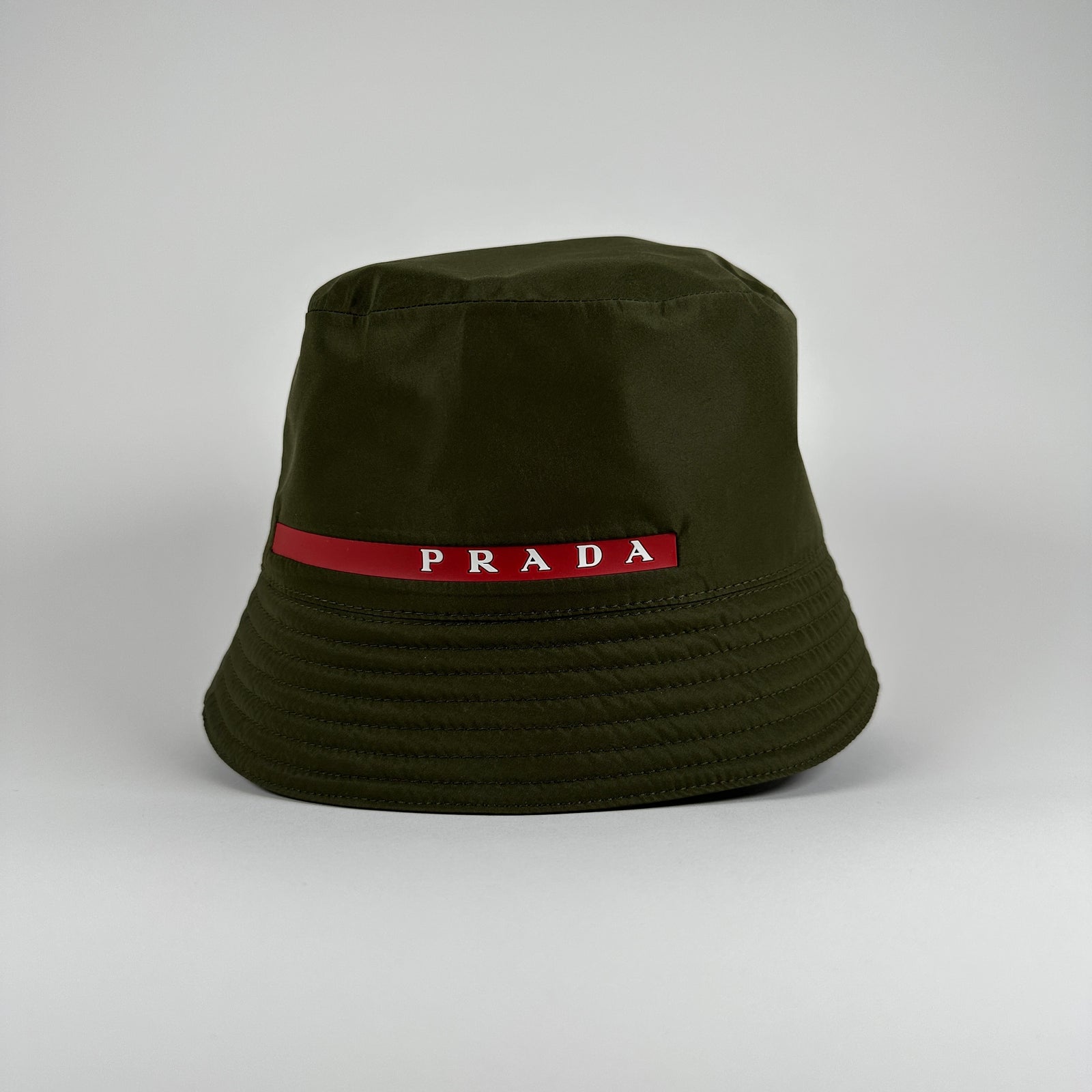 Prada Army Green Logo Bucket Hat Size S