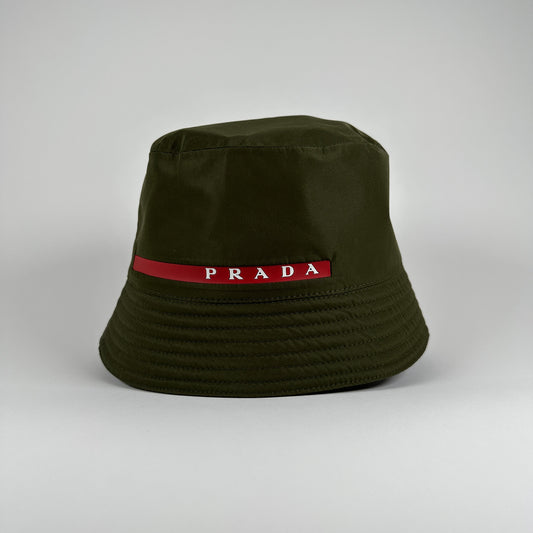Prada Army Green Logo Bucket Hat Size S