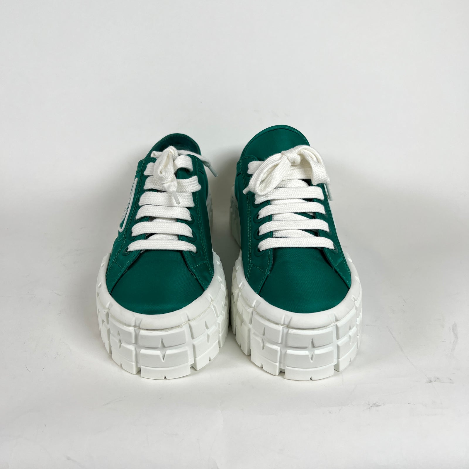 Prada Double Wheel Green Re-Nylon Sneakers Size 38.5