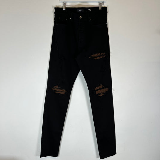 Amiri MX1 Black/Brown Patch Skinny Jeans Size 38