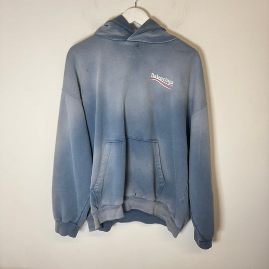 Balenciaga Faded Blue Campaign Logo Hoodie Size L