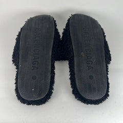 Balenciaga Black Campaign Logo Fur Slides Size 11