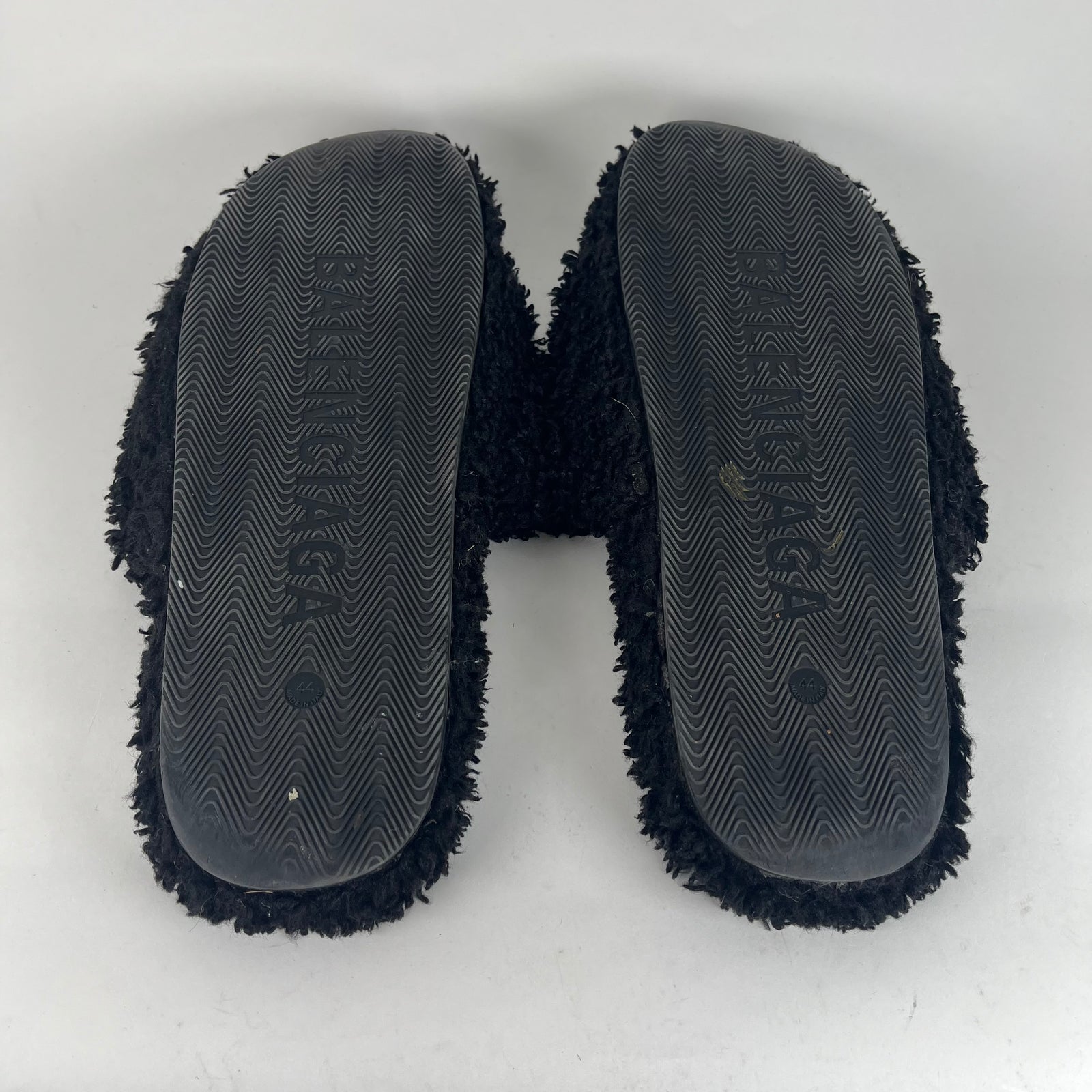 Balenciaga Black Campaign Logo Fur Slides Size 11
