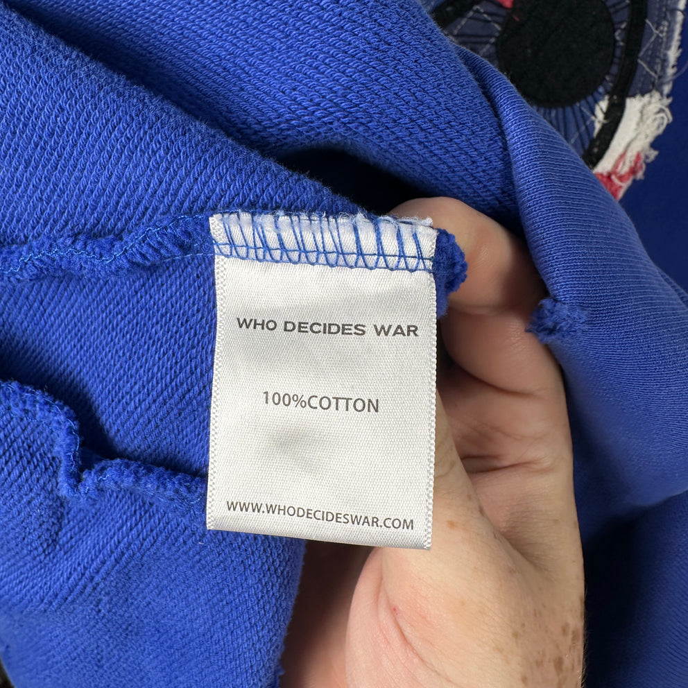 Who Decides War Stained Glasses Embroidered Blue Hoodie Size L