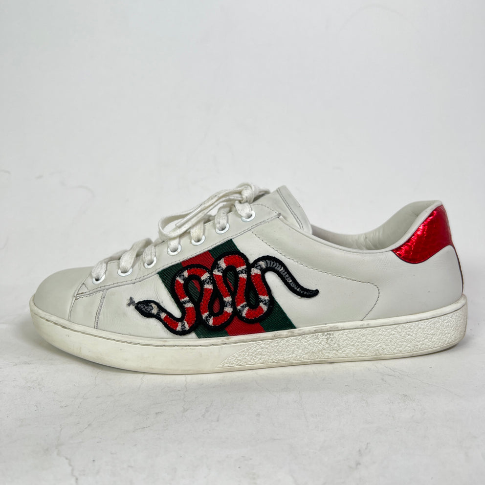 Gucci White Embroidered Snake Ace Lowtop Sneakers