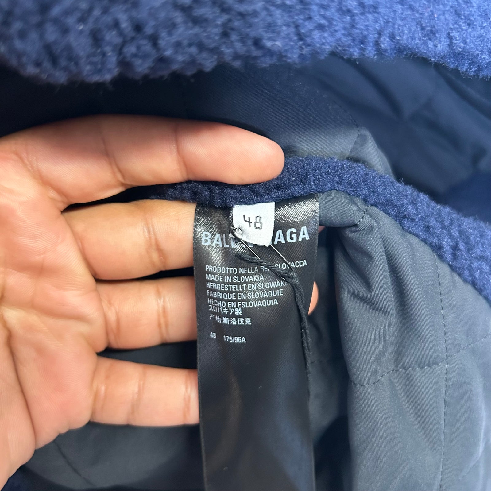 Balenciaga Navy Sherpa Half Zip Jacket Size 48