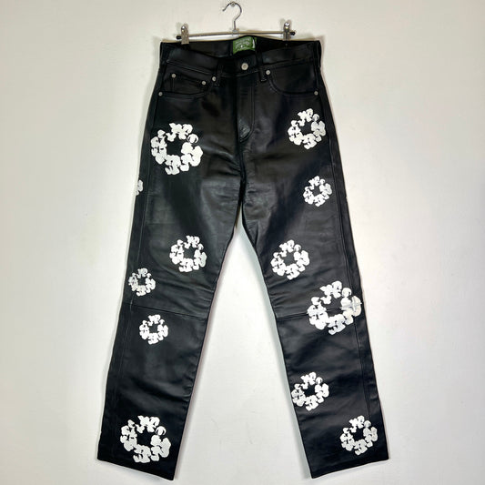 Denim Tears Black Leather Wreath Pants Size 32