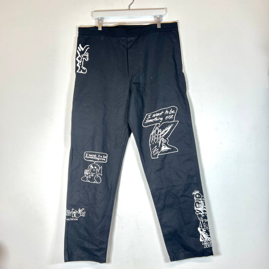 Brain Dead Black Printed Canvas Carpenter Pants Size XL
