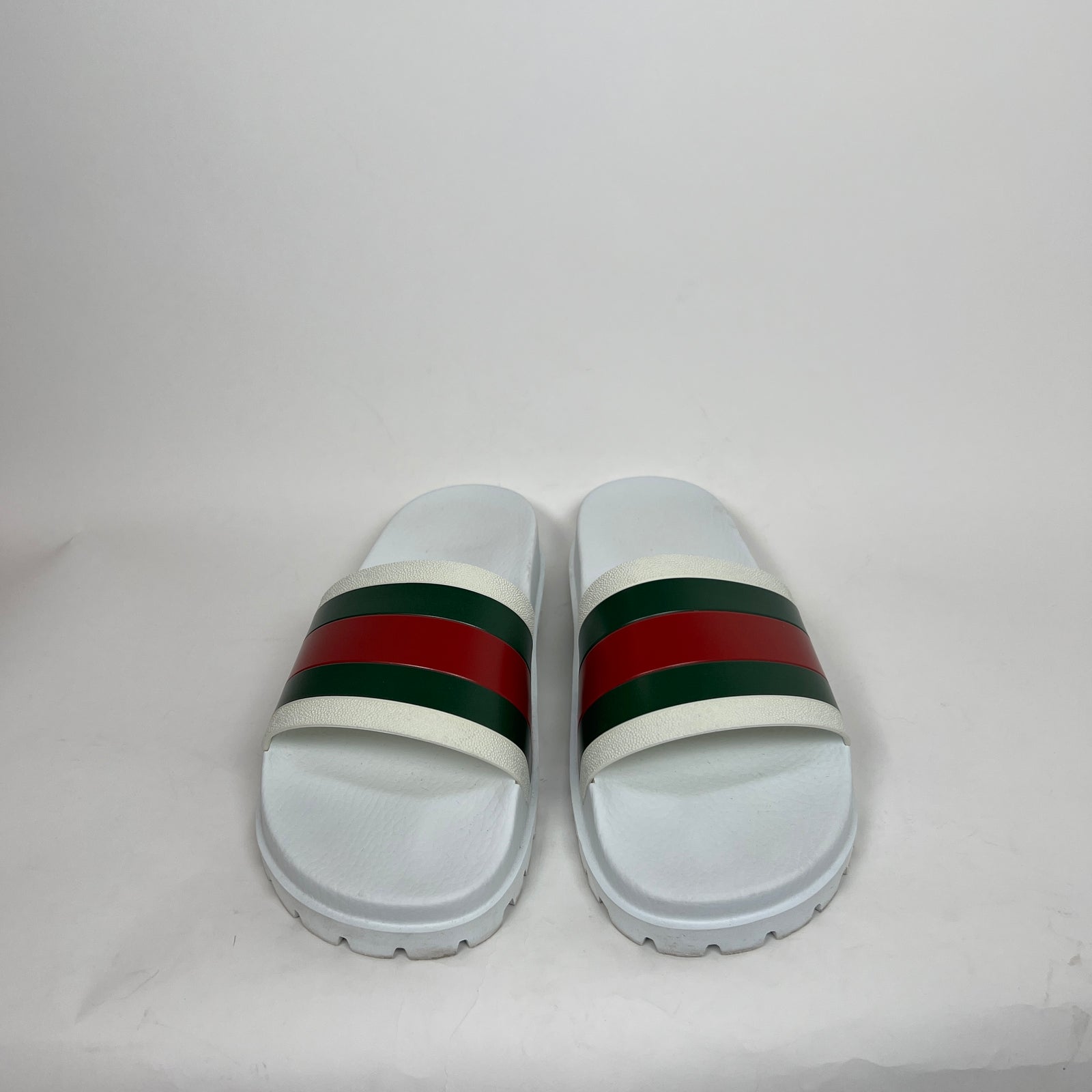 Gucci White Web Slide Sandals Size GG 10