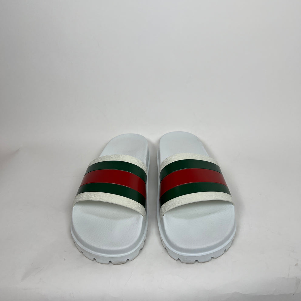 Gucci White Web Slide Sandals Size GG 10