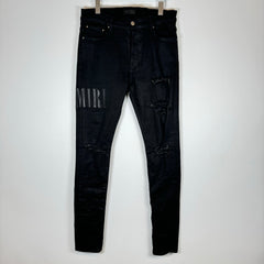 Amiri Black MX1 Embroidered Leather Logo Denim Jeans Size 33