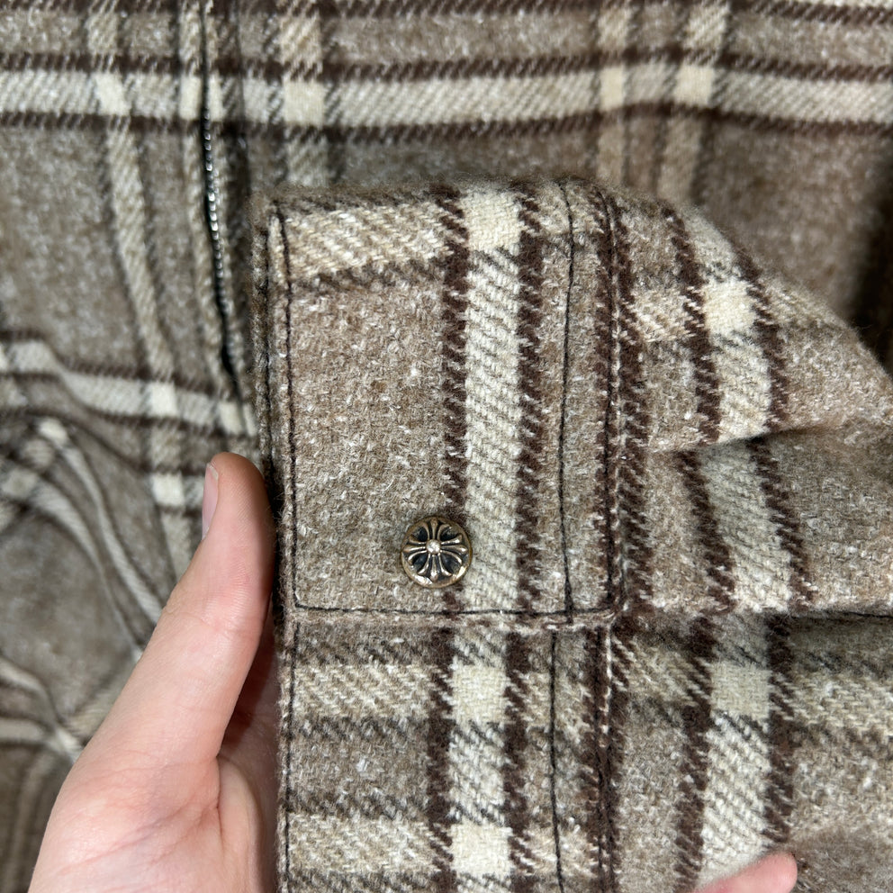 Chrome Hearts Beige & Brown Plaid Sherling Flannel Jacket Size XL