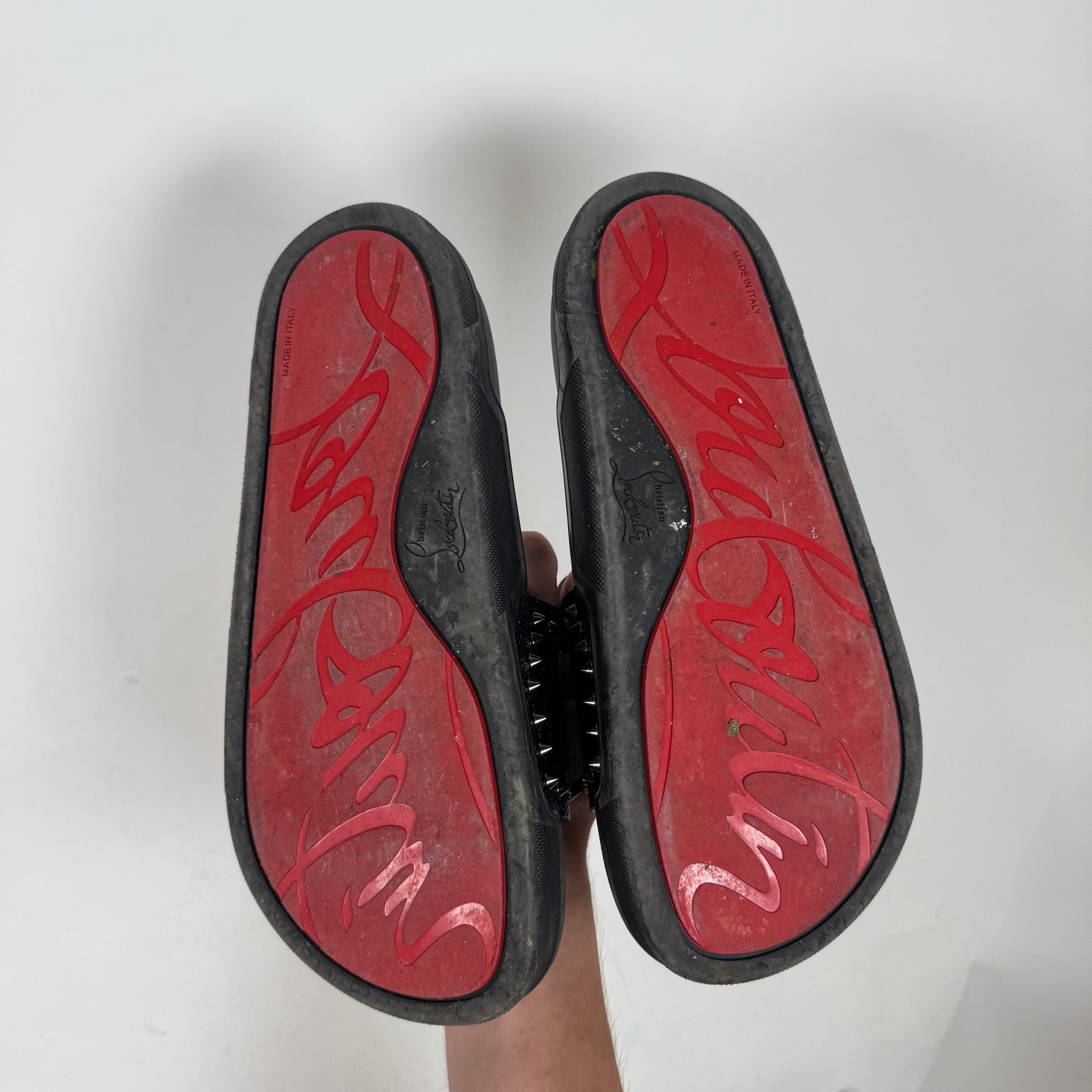 Christian Louboutin Black Leather Studded Slides Size 41