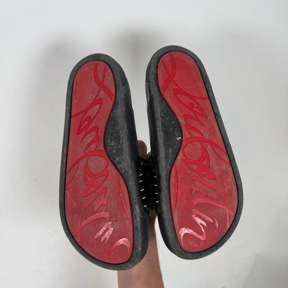 Christian Louboutin Black Leather Studded Slides Size 41