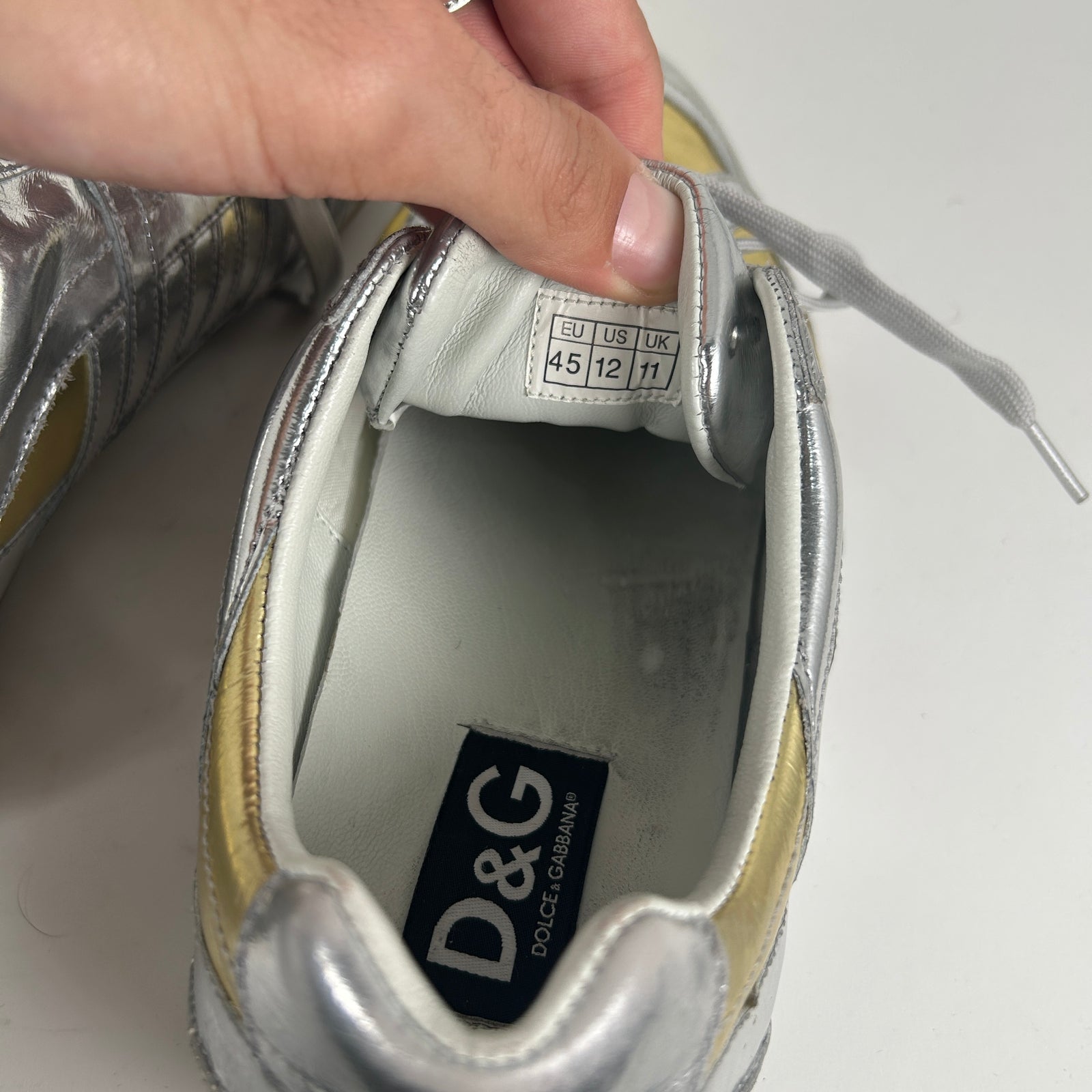 Dolce Gabbana Silver/Gold Cleat Style Low Top Sneaker Size 44