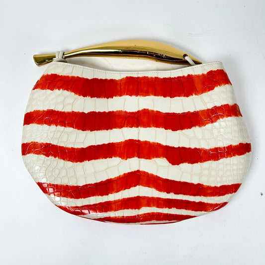 Bottega Veneta White/Orange Sardine Alligator Bag