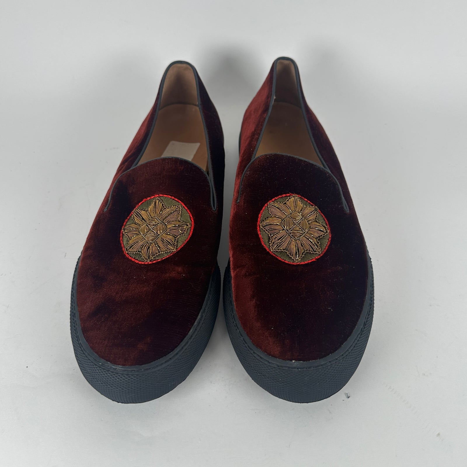 Dries Van Noten Red Velour Slip-On Sneakers Size 12