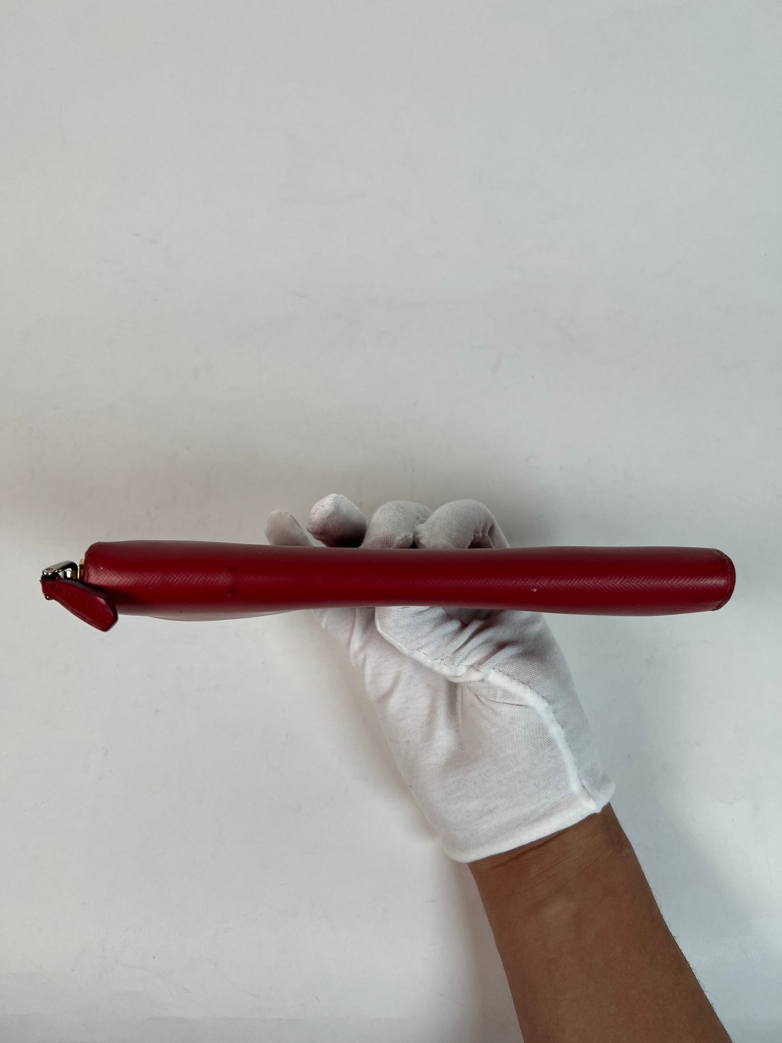 Prada Red Leather Saffiano Zip Around Wallet
